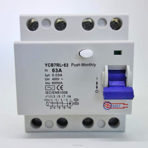 4 polový chránič bez nadproudové ochrany  400V/ 30mA/ AC 63A